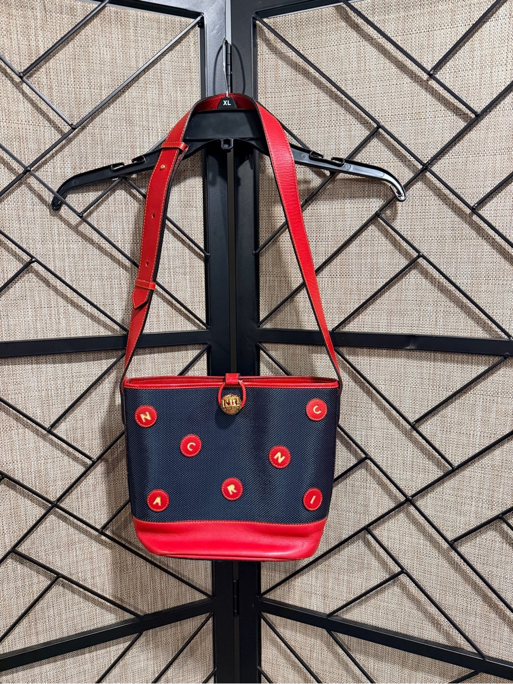 *VINTAGE* Nina Ricci *LIKE NEW* Navy & Red Crossbody Bag w/ Logo Button Detail